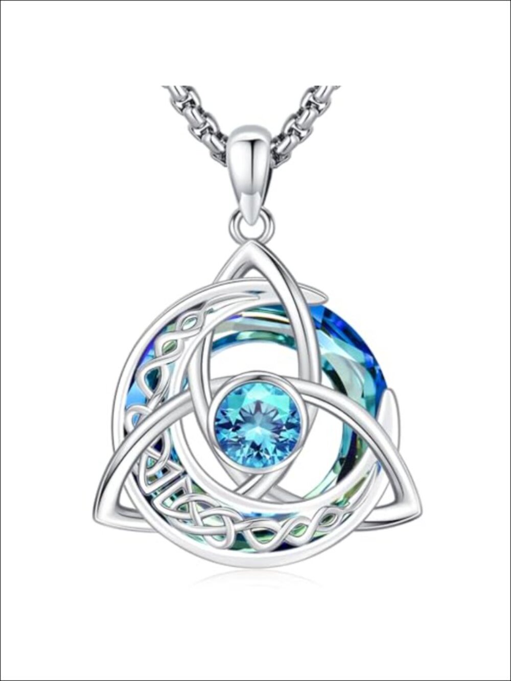Sterling Silver Celtic Trinity Birthstone Necklace for Women